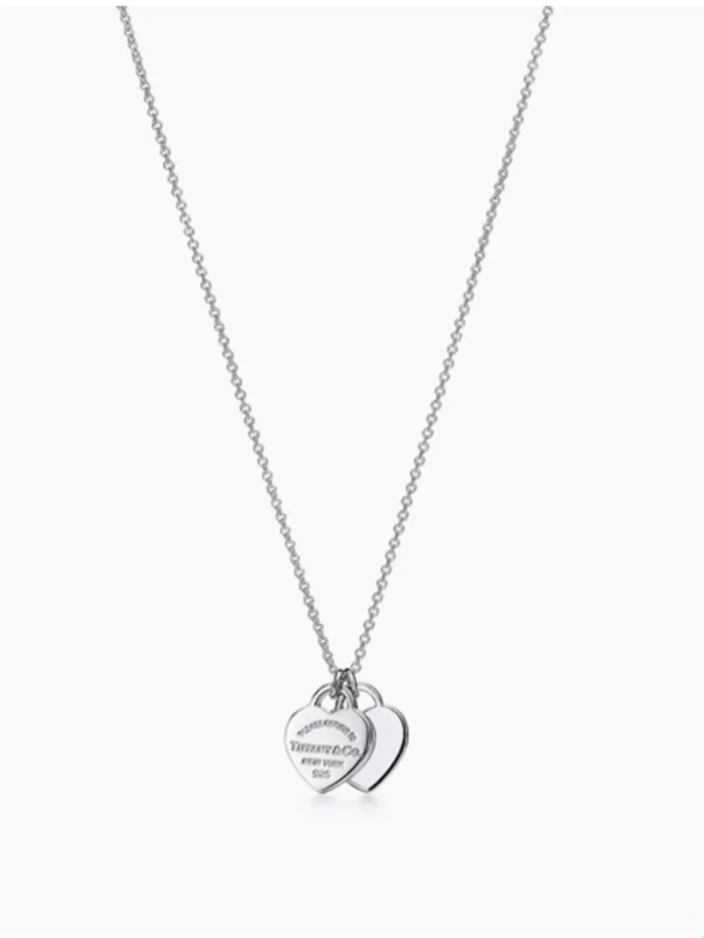 Tiffany & Co. Sterling Silver Double Heart Necklace on Blue Pouch